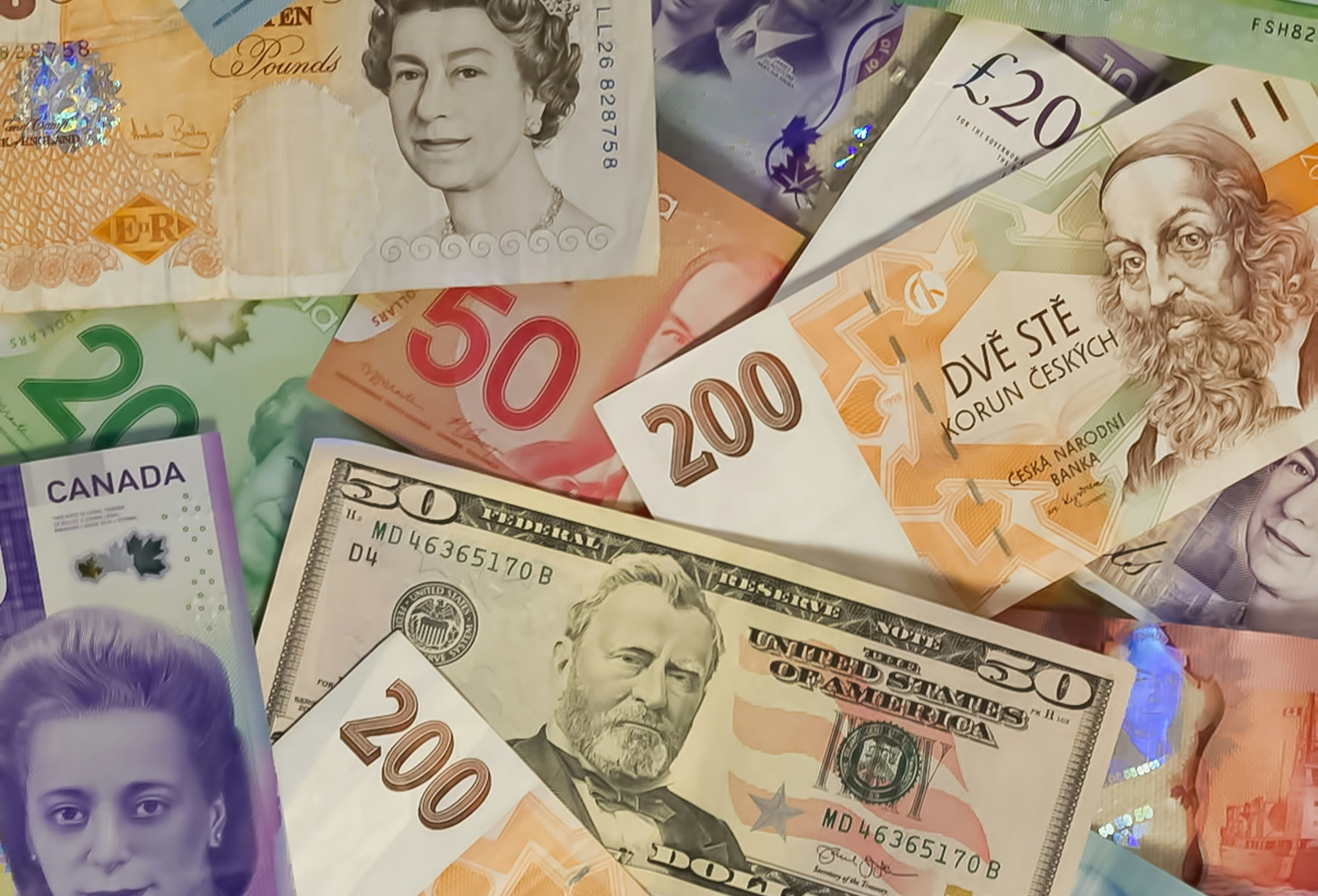 Collage of different countries' currencies