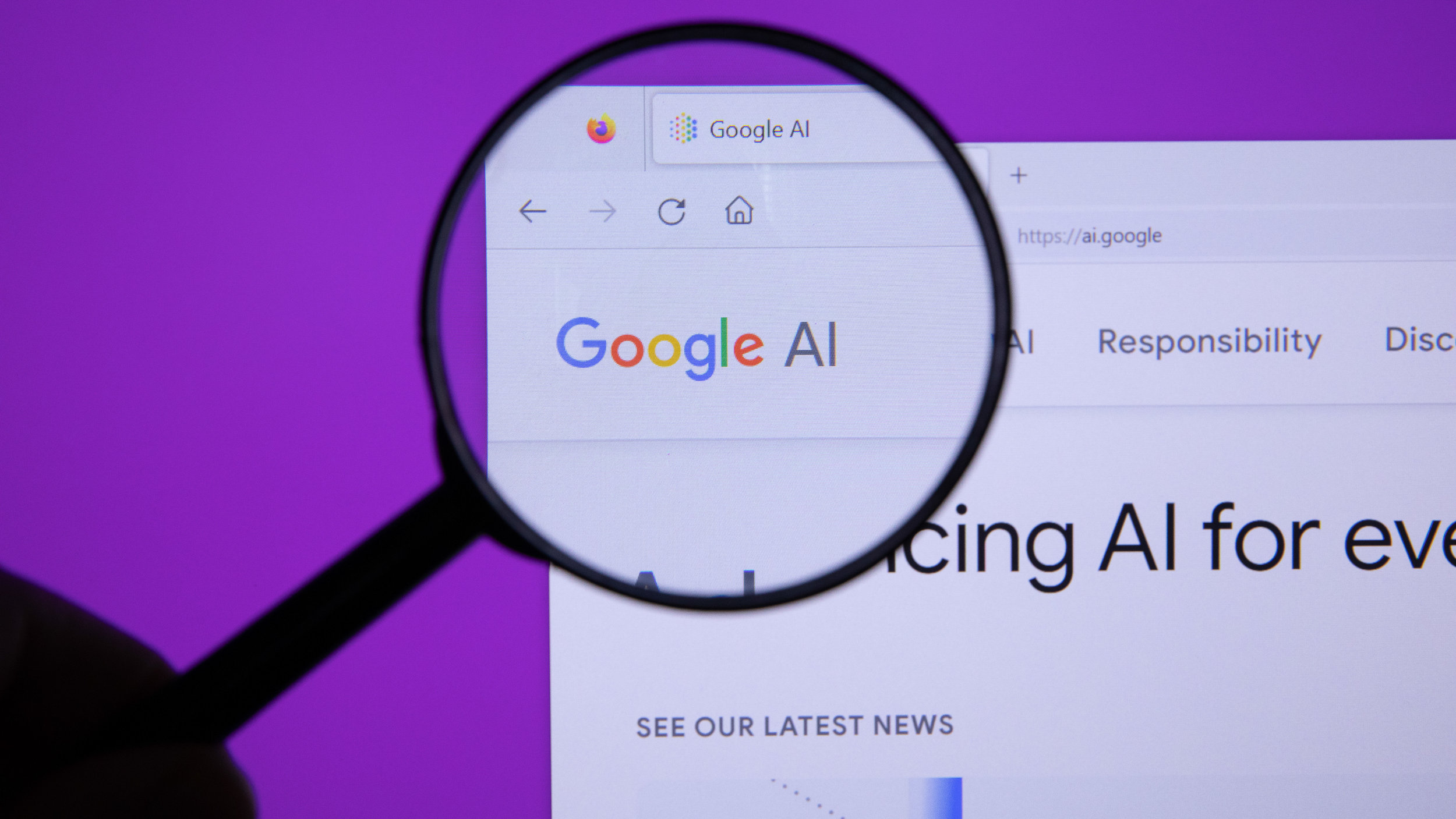 Illustration of a user inspecting a Google AI page with a magnifying glass